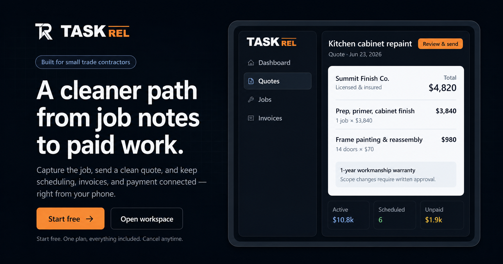 Built a web app that turns a job description into a quote, invoice, and payment
